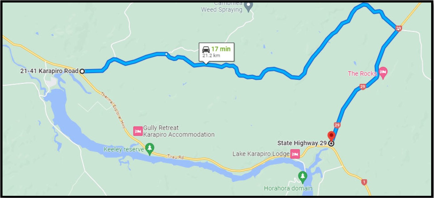 Southbound traffic detour via Karapiro Road, Taotaoroa Road and SH29 to re-join SH1.