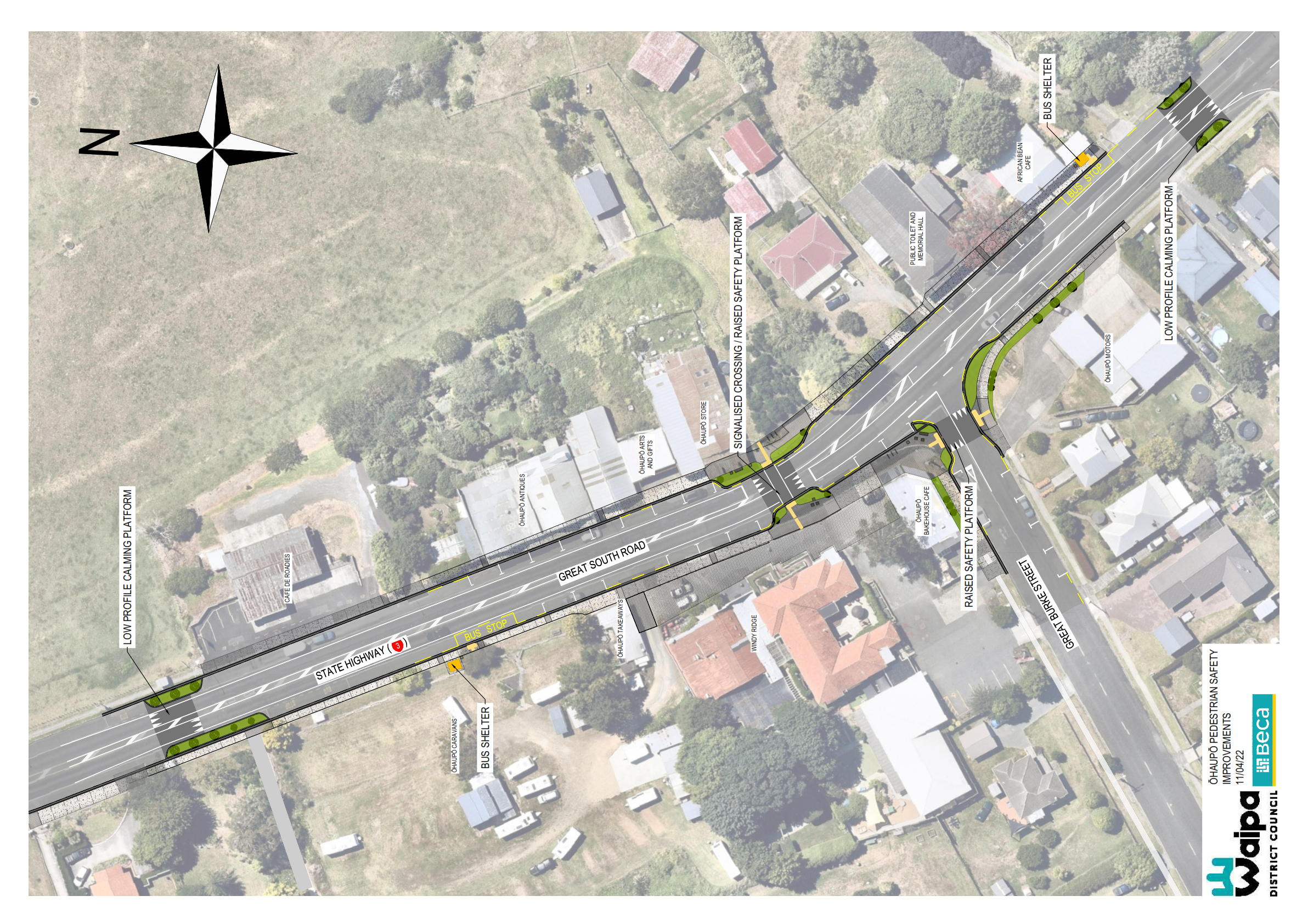 ​A new signalised pedestrian crossing will be constructed on SH3 in Ōhaupō. 