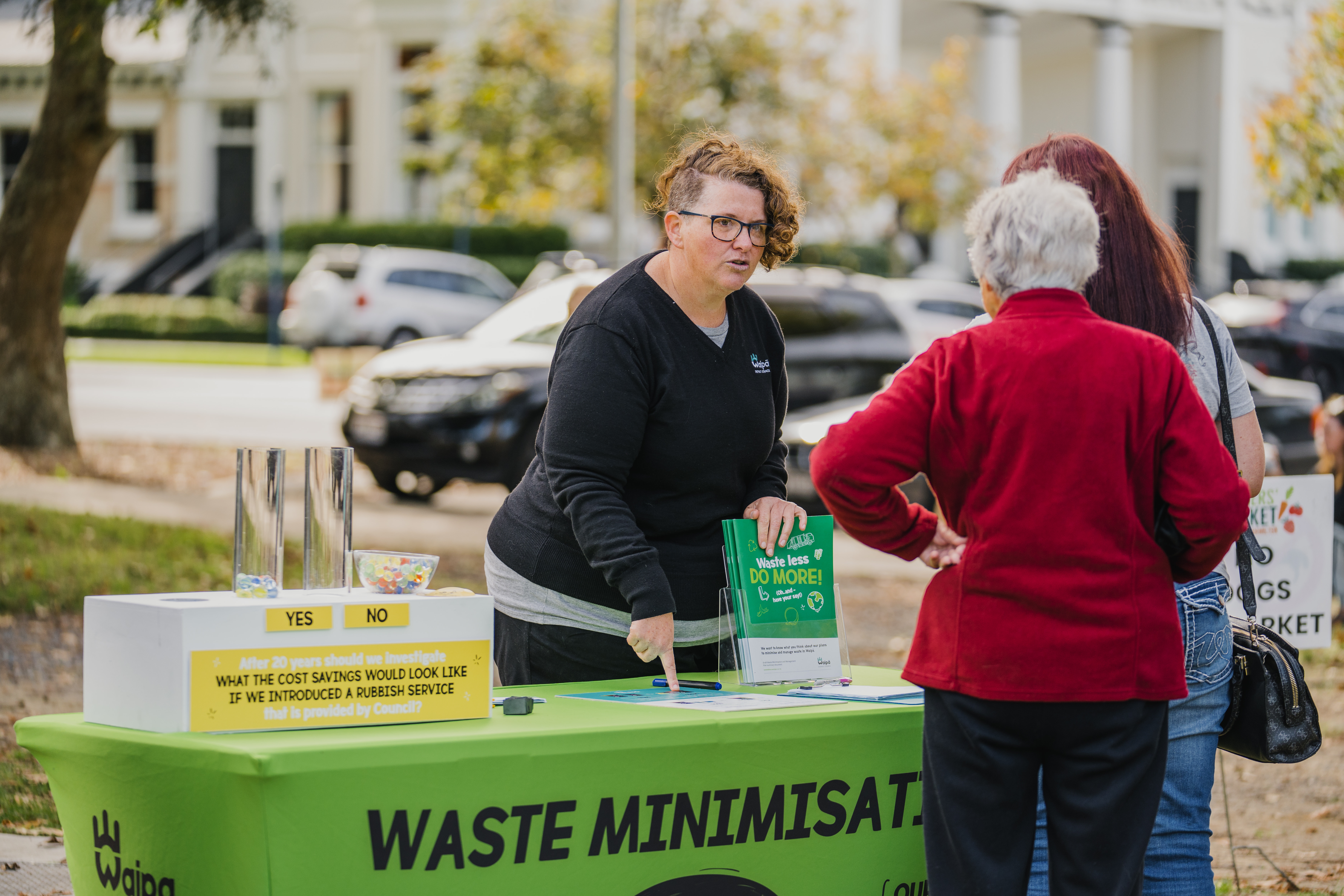 Council’s waste minimisation advisor Sally Fraser out in the community during consultation on the draft plan.