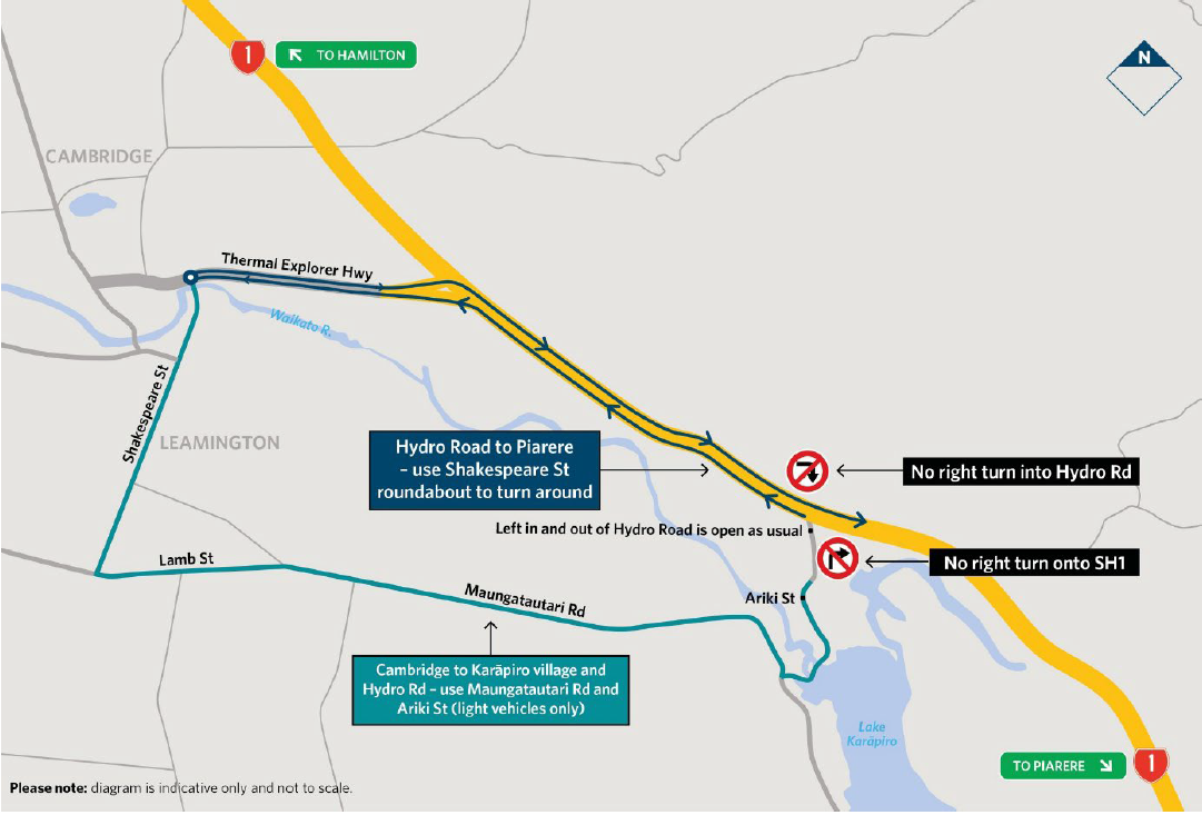 Roadworks SH1 and Hydro Road Map